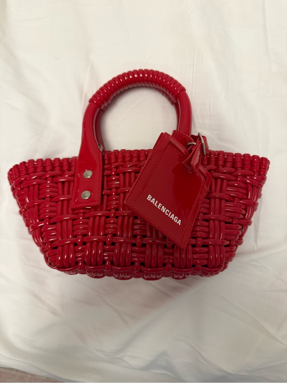Balenciaga Red Woven Mini Top-Handle Bag